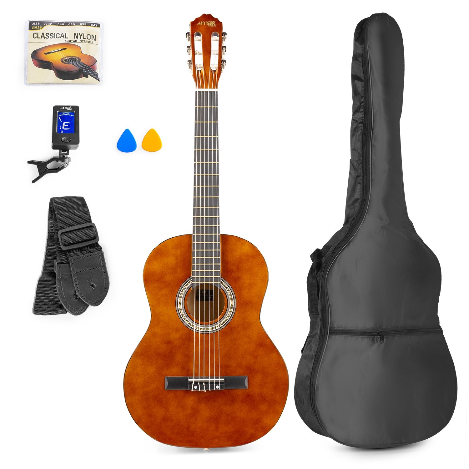Vente Pack Guitare Classique Bois Naturel avec Accordeur Sangle Housse  Médiators - MAX - Sono 85 (magasin) / Sono NANTES (e-commerce)